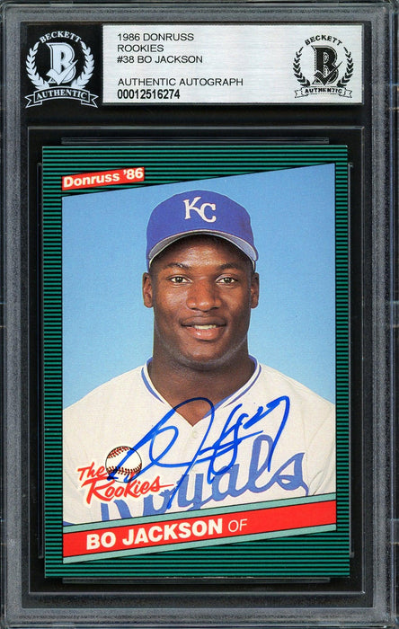 Bo Jackson Autographed 1986 Donruss The Rookies Rookie Card #38 Kansas City Royals Beckett BAS Stock #187363 - RSA