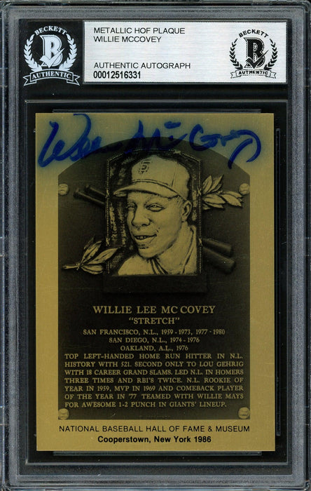 Willie McCovey Autographed 1986 Metallic HOF Plaque Card San Francisco Giants Beckett BAS #12516331 - RSA