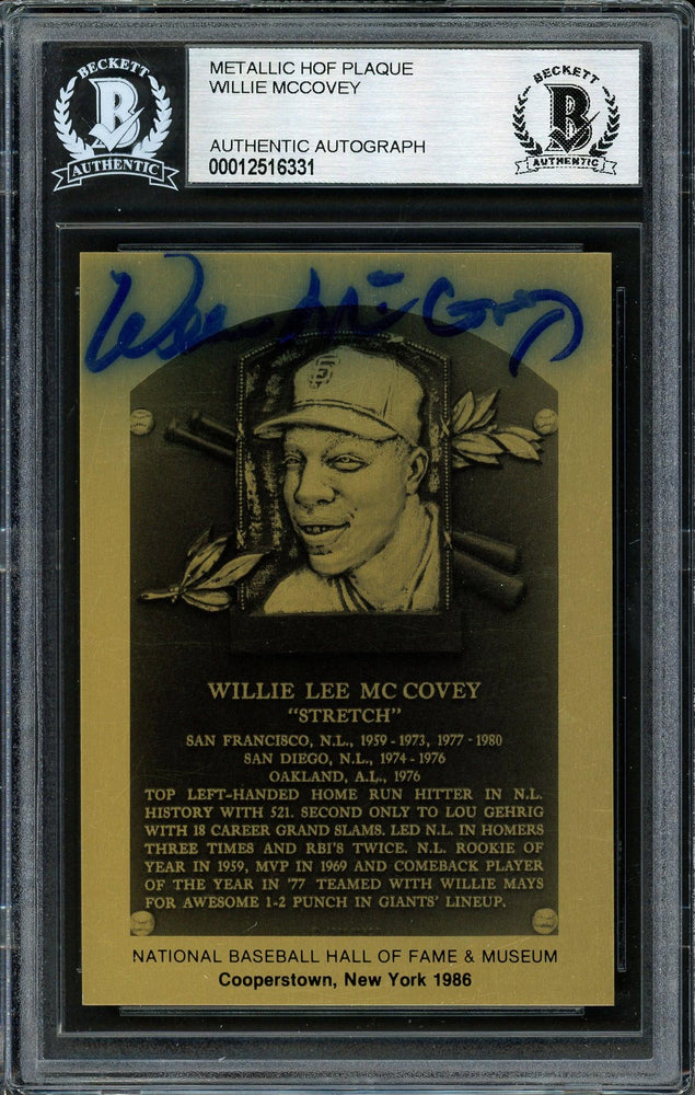 Willie McCovey Autographed 1986 Metallic HOF Plaque Card San Francisco Giants Beckett BAS #12516331 - RSA