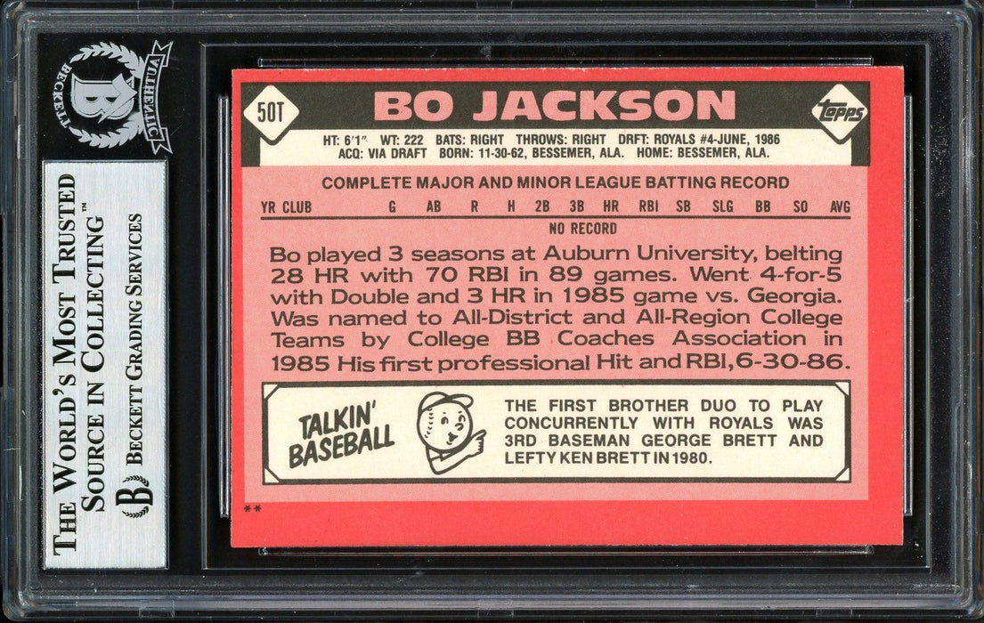 Bo Jackson Autographed 1986 Topps Traded Rookie Card #50T Kansas