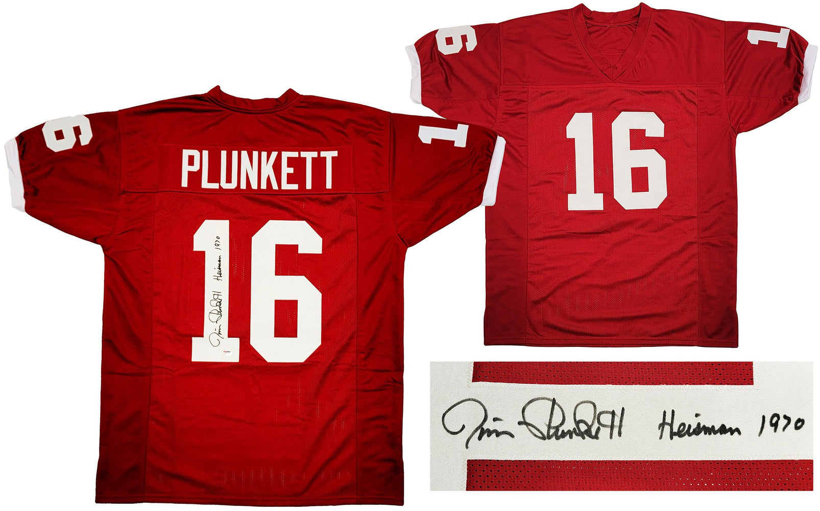 Stanford Cardinal Jim Plunkett Autographed Red Jersey "Heisman 1970" PSA/DNA Stock #201659 - RSA