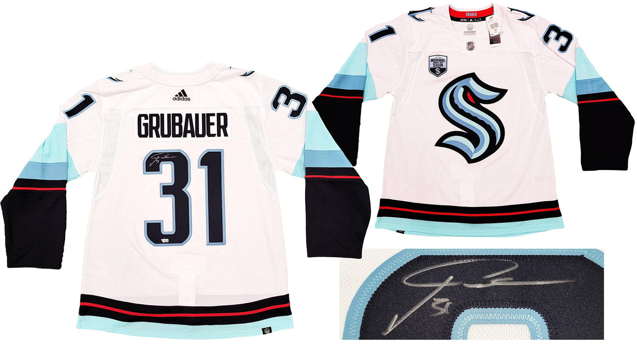 Seattle Kraken Philipp Grubauer Autographed White Adidas Jersey Inaugural Season Patch Fanatics Holo Stock #201665 - RSA