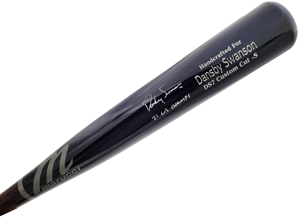 Dansby Swanson Autographed Blue & Brown Marucci Game Model Bat Atlanta Braves "21 WS Champs" Beckett BAS QR Stock #201707 - RSA