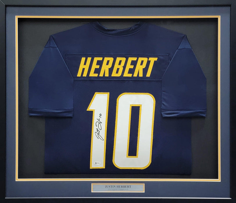 Los Angeles Chargers Justin Herbert Autographed Framed Blue Jersey Beckett BAS Stock #200923 - RSA