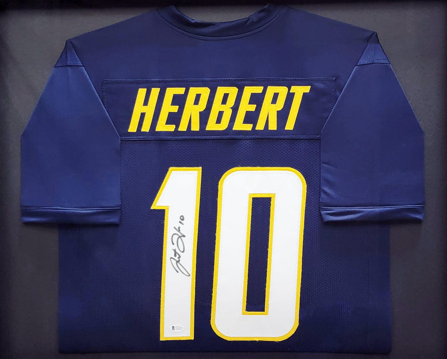 Los Angeles Chargers Justin Herbert Autographed Framed Blue Jersey Beckett BAS Stock #200923 - RSA