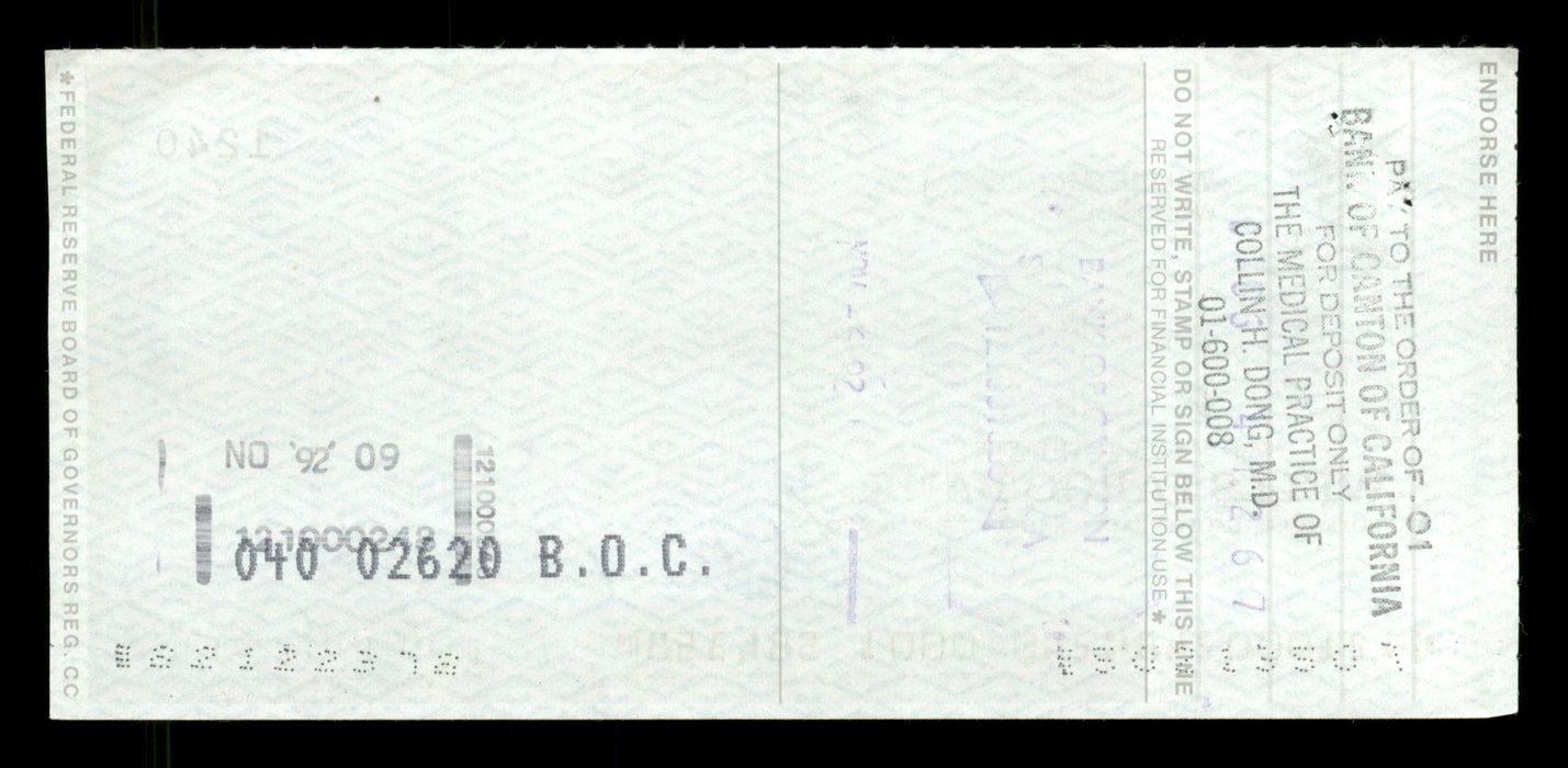 Willie McCovey Autographed 2.75x6 Check San Francisco Giants 1240 SKU #201476 - RSA