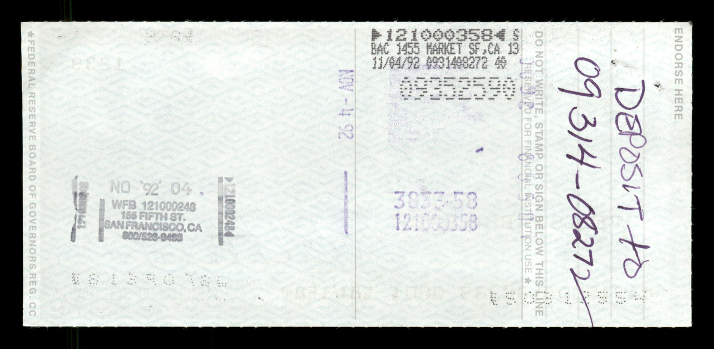 Willie McCovey Autographed 2.75x6 Check San Francisco Giants 1239 SKU #201477 - RSA