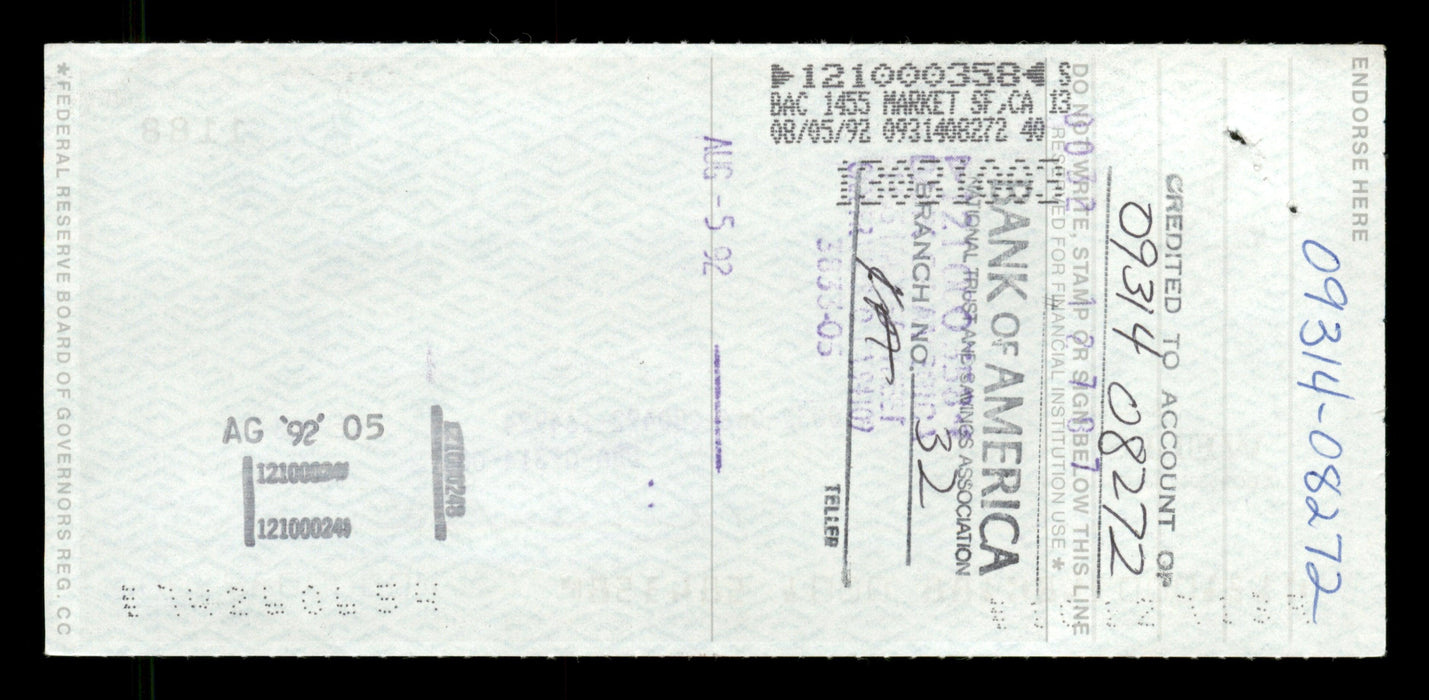 Willie McCovey Autographed 2.75x6 Check San Francisco Giants 1188 SKU #201486 - RSA