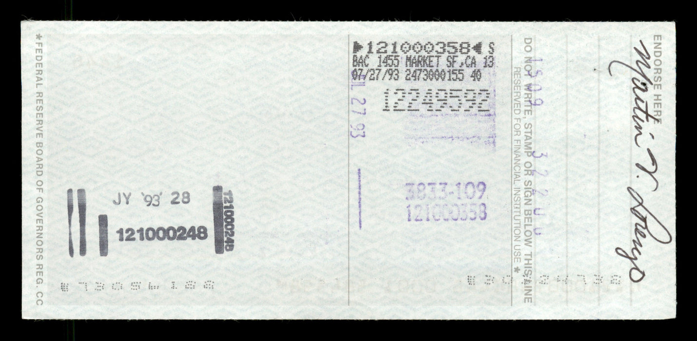 Willie McCovey Autographed 2.75x6 Check San Francisco Giants 1446 SKU #201497 - RSA