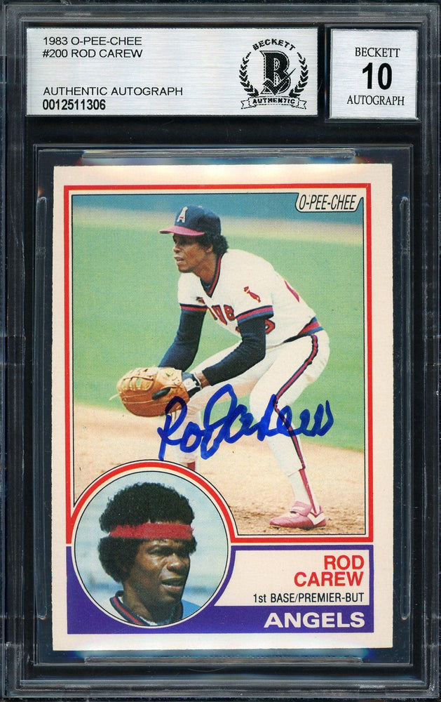 Rod Carew Autographed 1983 O-Pee-Chee Card #200 California Angels Auto Grade 10 Beckett BAS #12511306 - RSA