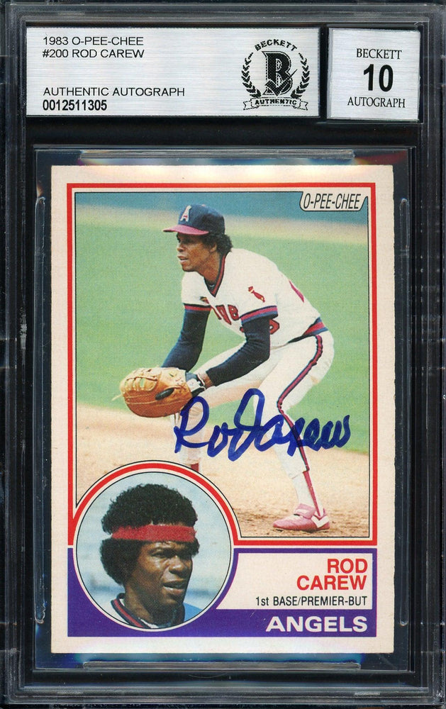 Rod Carew Autographed 1983 O-Pee-Chee Card #200 California Angels Auto Grade 10 Beckett BAS #12511305 - RSA