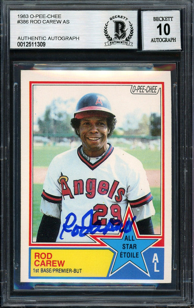 Rod Carew Autographed 1983 O-Pee-Chee Card #386 California Angels Auto Grade 10 Beckett BAS #12511309 - RSA