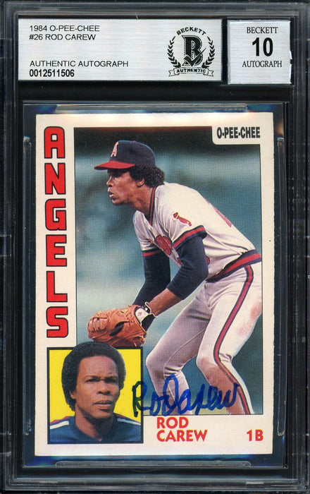 Rod Carew Autographed 1984 O-Pee-Chee Card #26 California Angels Auto Grade 10 Beckett BAS #12511506 - RSA