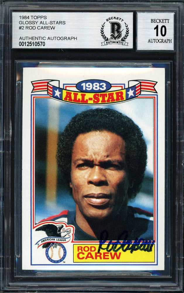 Rod Carew Autographed 1984 Topps All Star Set Card #2 California Angels Auto Grade 10 Beckett BAS #12510570 - RSA
