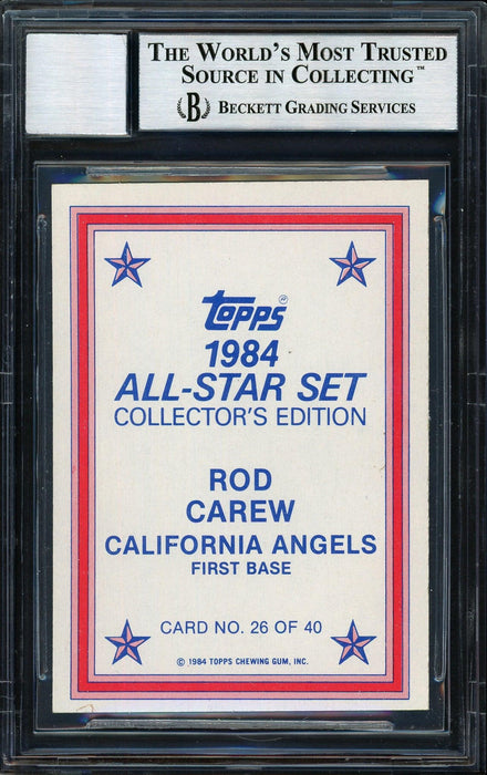 Rod Carew Autographed 1984 Topps All Star Set Card #26 California Angels Auto Grade 10 Beckett BAS #12510582 - RSA