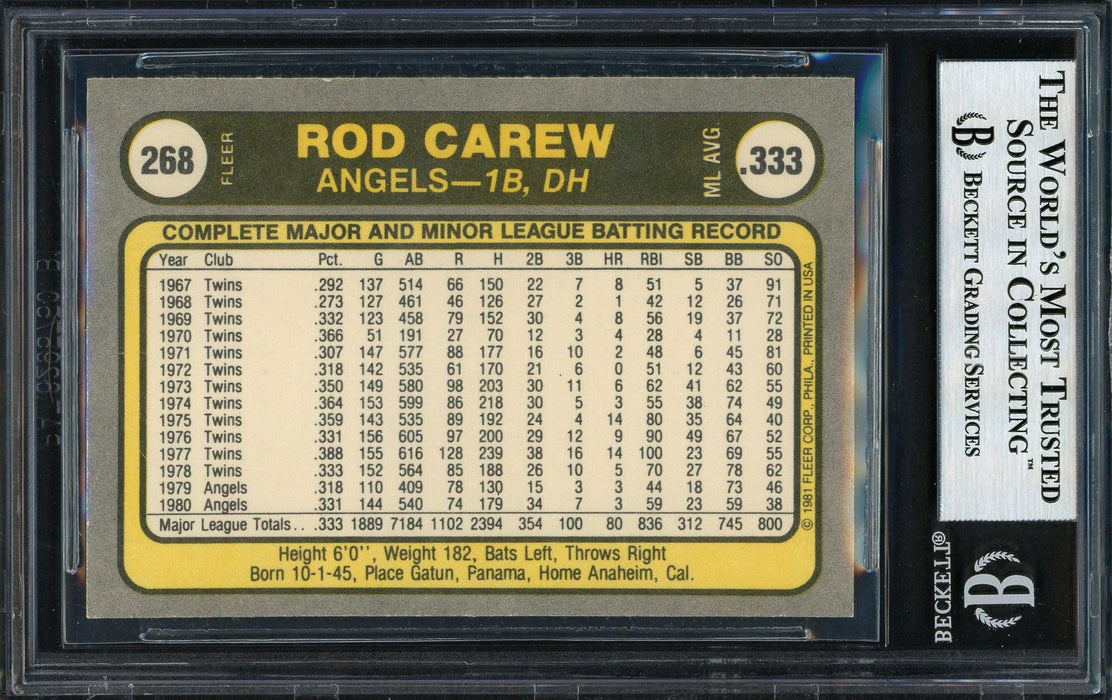 Rod Carew Autographed 1981 Fleer Card #268 California Angels Beckett BAS #12511875 - RSA