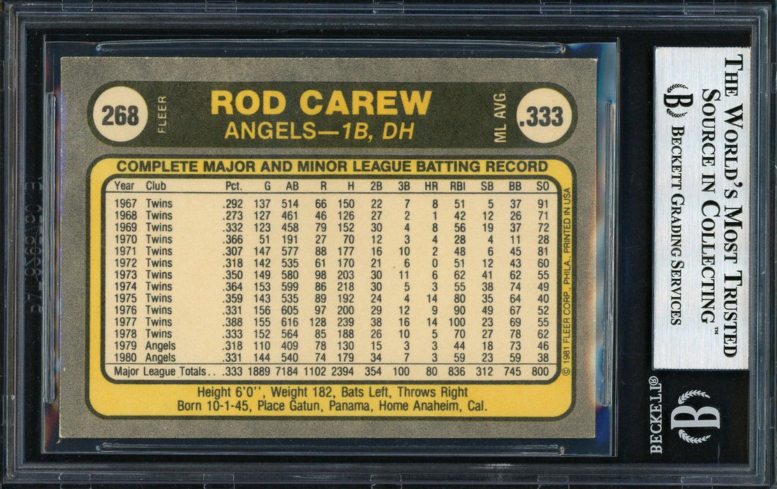 Rod Carew Autographed 1981 Fleer Card #268 California Angels Beckett BAS #12511876 - RSA