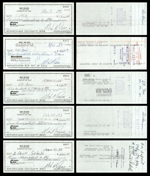 Max McGee Autographed 2.75x6 Check Green Bay Packers Lot of 20 SKU #174045 - RSA