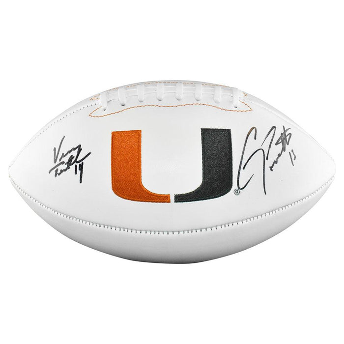 2-Signature Gino Torretta/Vinny Testaverde Signed Miami Hurricanes Official NFL Team Logo Football (JSA) - RSA