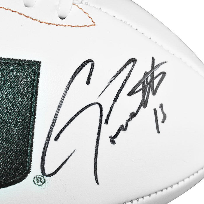 2-Signature Gino Torretta/Vinny Testaverde Signed Miami Hurricanes Official NFL Team Logo Football (JSA) - RSA