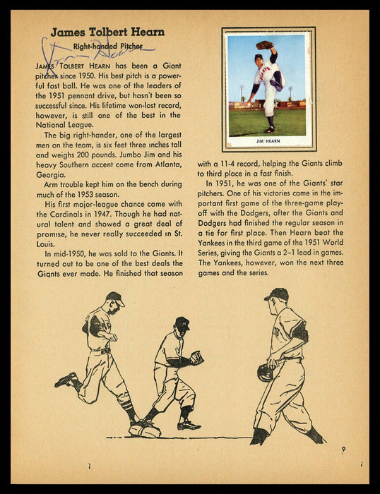 Jim Hearn Autographed 1955 Golden Press 8x11 Book Page New York Giants SKU #182176 - RSA
