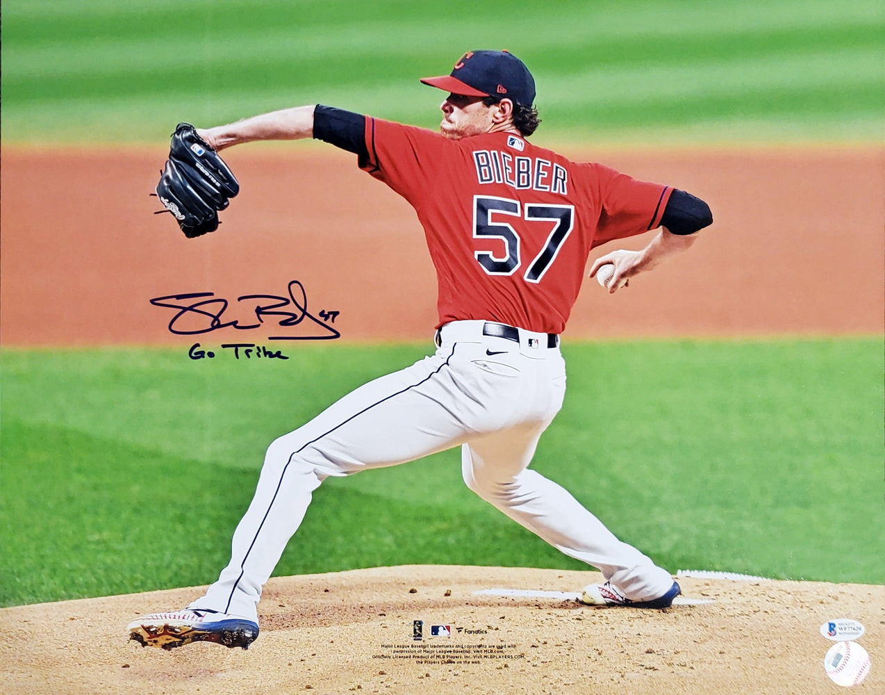 Shane Bieber Autographed 16x20 Photo Cleveland Indians "Go Tribe" Beckett BAS Stock #185900 - RSA