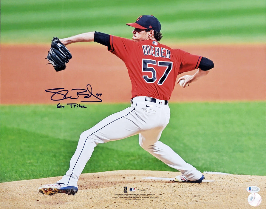 Shane Bieber Autographed 16x20 Photo Cleveland Indians "Go Tribe" Beckett BAS Stock #185900 - RSA