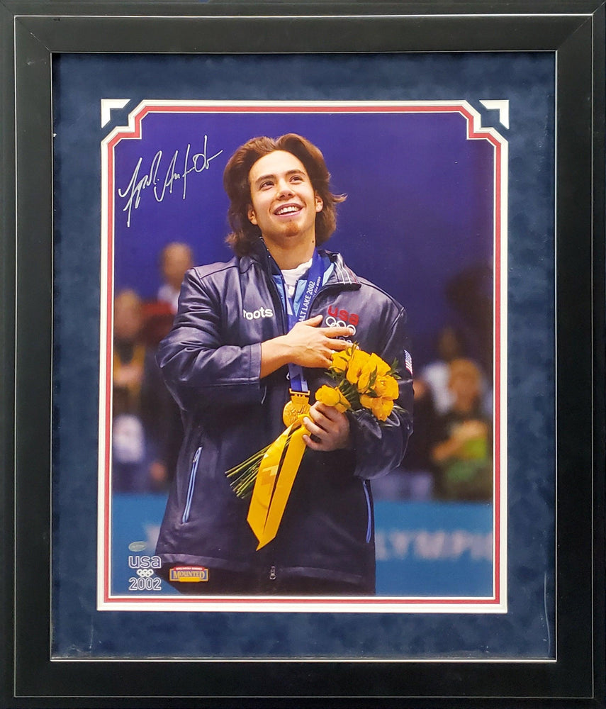 Apolo Anton Ohno Autographed Framed 16x20 Photo Team USA Winter Olympics Speed Skating Mounted Memories Holo SKU #189439 - RSA