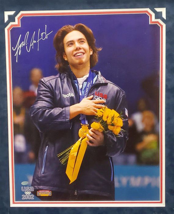 Apolo Anton Ohno Autographed Framed 16x20 Photo Team USA Winter Olympics Speed Skating Mounted Memories Holo SKU #189439 - RSA