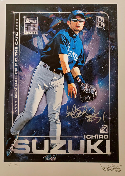 Ichiro Suzuki Autographed Framed Topps Project 2020 Fine Art Print Seattle Mariners "51" With Ben Baller AP #/20 IS Holo Stock #190513 - RSA