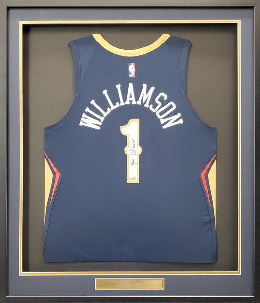 New Orleans Pelicans Zion Williamson Autographed Framed Blue Nike Jersey Fanatics Stock #191193 - RSA