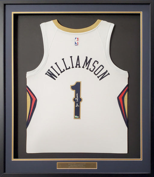 New Orleans Pelicans Zion Williamson Autographed Framed White Nike Swingman Jersey Fanatics Stock #191195 - RSA