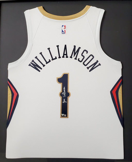 New Orleans Pelicans Zion Williamson Autographed Framed White Nike Swingman Jersey Fanatics Stock #191195 - RSA