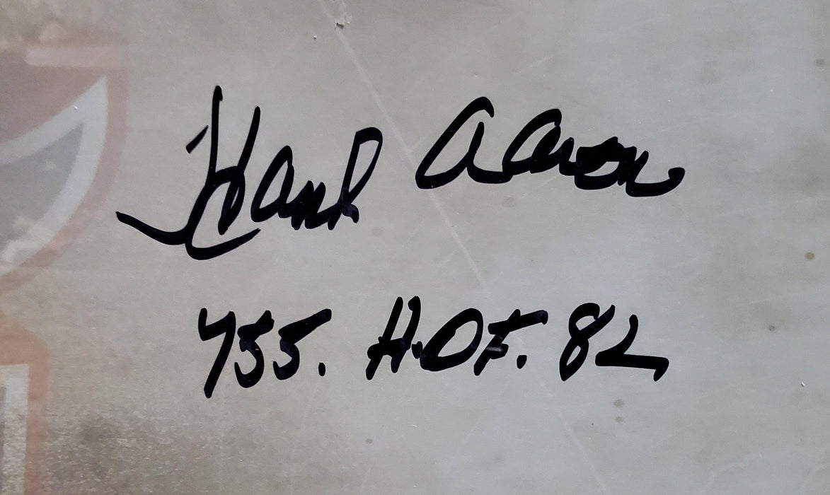 Hank Aaron Autographed Framed 10x30 Panoramic Photo Milwaukee Braves "755 HOF 82" Fanatics Stock #191202 - RSA