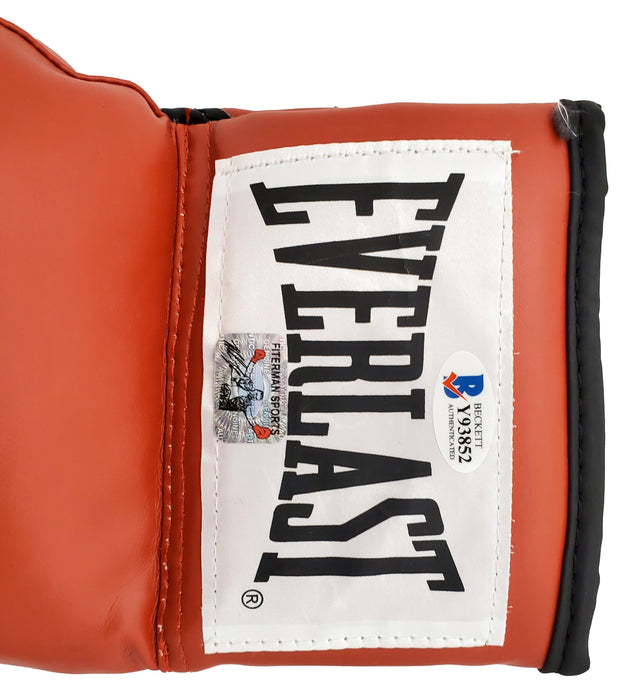 Mike Tyson Autographed Red Everlast Boxing Glove LH Signed In Black Beckett BAS Stock #182690 - RSA