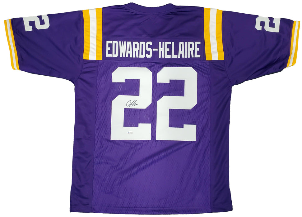LSU Tigers Clyde Edwards-Helaire Autographed Purple Jersey Beckett BAS Stock #193943 - RSA