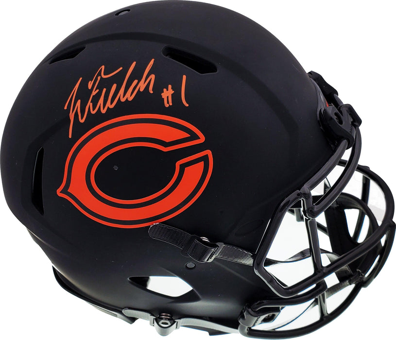 Justin Fields Autographed Chicago Bears Eclipse Black Full Size Authentic Speed Helmet Beckett BAS QR Stock #194775 - RSA