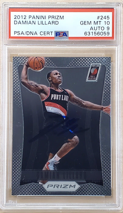 Damian Lillard Autographed 2012 Panini Prizm Rookie Card #245 Portland Trail Blazers PSA 10 Auto Grade Mint 9 On Card PSA/DNA #63156059 - RSA