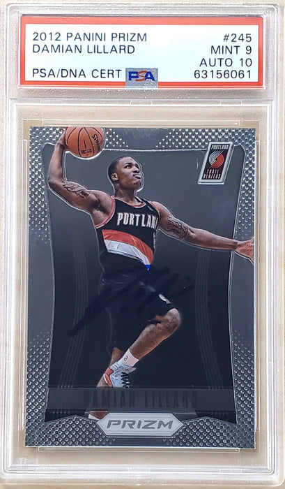 Damian Lillard Autographed 2012 Panini Prizm Rookie Card #245 Portland Trail Blazers PSA 9 Auto Grade Gem Mint 10 On Card PSA/DNA #63156061 - RSA