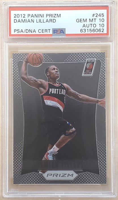 Damian Lillard Autographed 2012 Panini Prizm Rookie Card #245 Portland Trail Blazers PSA 10 Auto Grade Gem Mint 10 On Card PSA/DNA #196953 - RSA