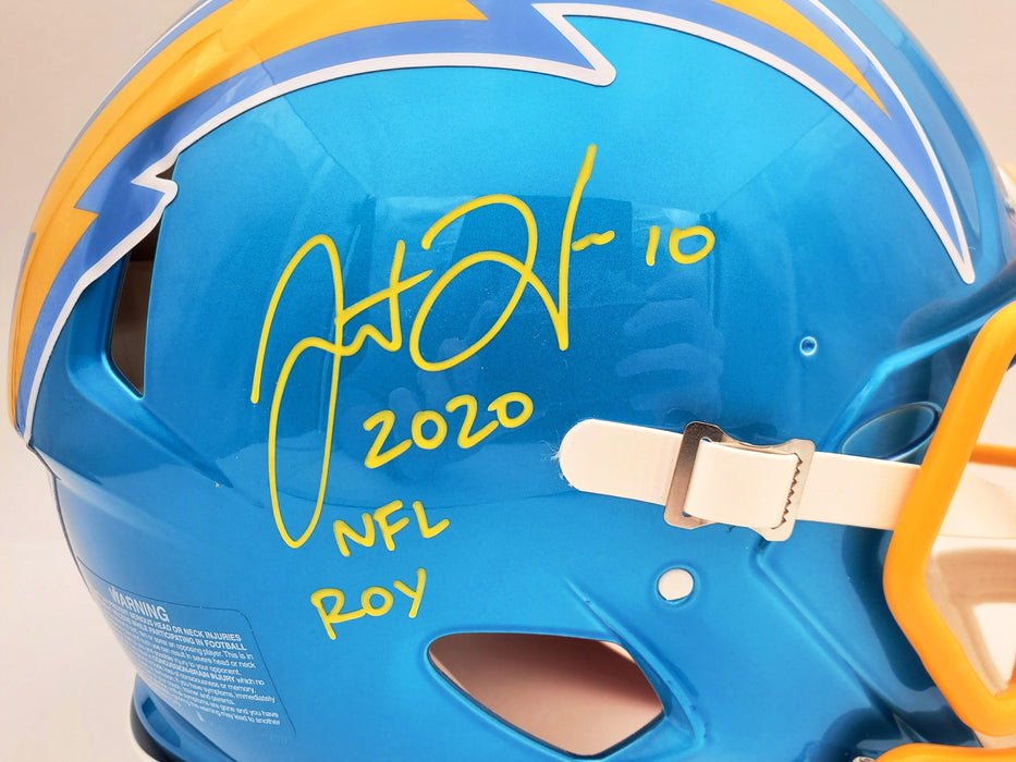 Justin Herbert Autographed Los Angeles Chargers Flash Blue Full Size Authentic Speed Helmet "2020 NFL ROY" Beckett BAS QR Stock #197096 - RSA
