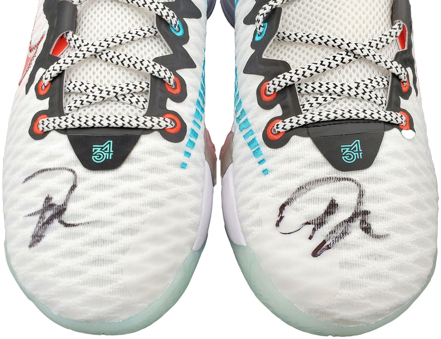 Giannis Antetokounmpo Autographed White Nike Immortality Shoes Milwaukee Bucks Size 15 Pair Beckett BAS QR Stock #197435 - RSA