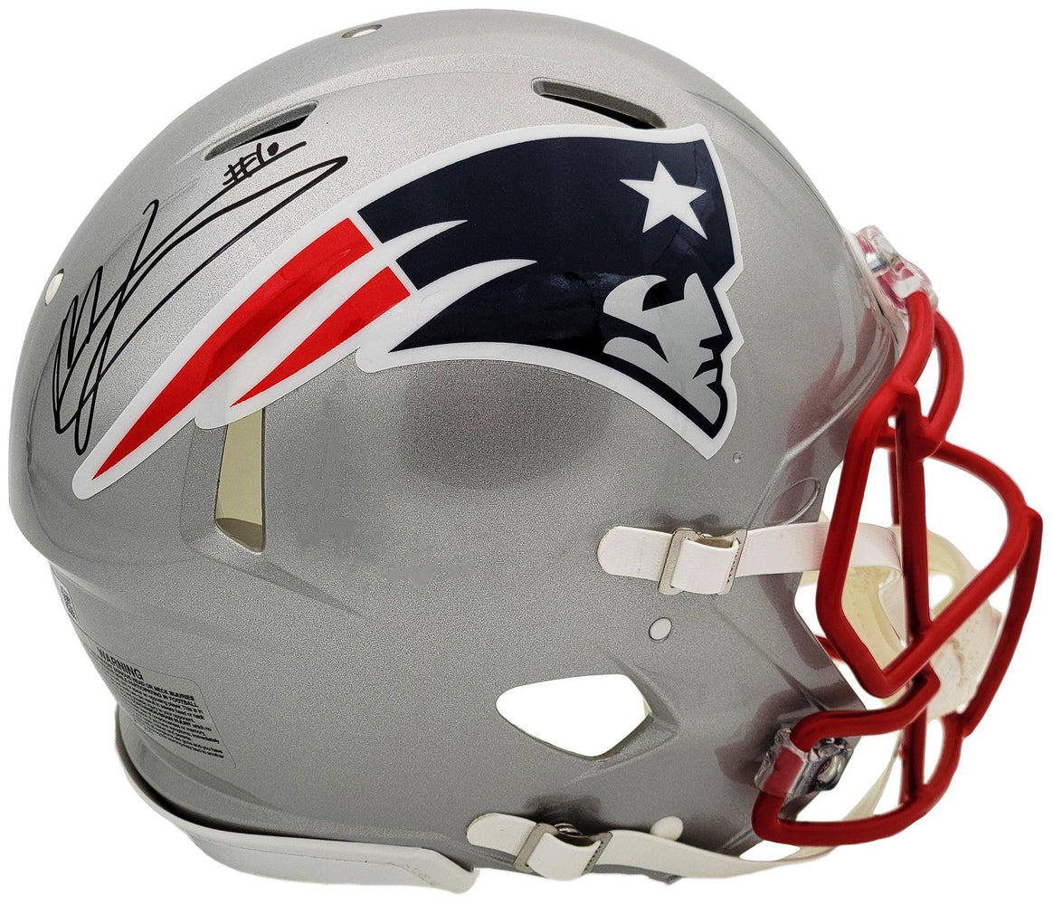 Mac Jones Autographed New England Patriots Silver Full Size Authentic Speed Helmet Beckett BAS QR Stock #200939 - RSA