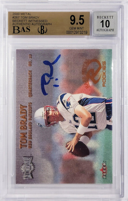 tom brady rare metal rookie card Tom Brady Autographed 2000 Fleer Metal Rookie Card #267 New England Patriots BGS 9.5 Auto Grade Gem Mint 10 Beckett BAS #12973219
