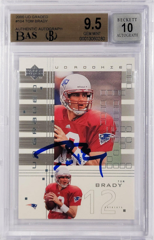 Tom Brady Autographed 2000 Upper Deck UD Graded Rookie Card #104 New England Patriots BGS 9.5 Auto Grade Gem Mint 10 #540/1325 Beckett BAS #13060280 - RSA