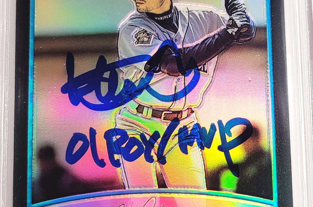 Ichiro Suzuki Autographed 2001 Bowman Chrome Refractor Japanese Rookie Card #351 Seattle Mariners Auto Grade Gem Mint 10 "01 ROY/MVP" Beckett BAS #14129071 - RSA