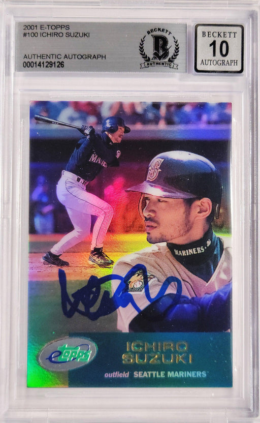 Ichiro Suzuki Autographed 2001 eTopps Rookie Card #100 Seattle Mariners Auto Grade Gem Mint 10 Beckett BAS #14129126 - RSA