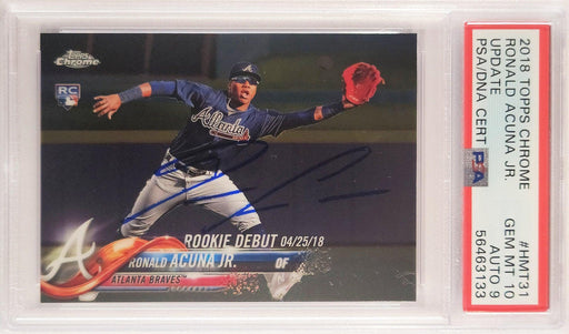 Ronald Acuna Jr. Autographed 2018 Topps Chrome Update Rookie Card #HMT31 Atlanta Braves PSA 10 Auto Grade Mint 9 PSA/DNA #56463133 - RSA