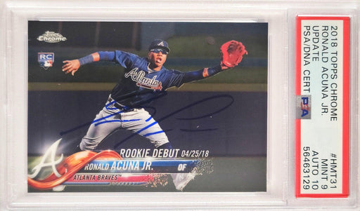 Ronald Acuna Jr. Autographed 2018 Topps Chrome Update Rookie Card #HMT31 Atlanta Braves PSA 9 Auto Grade Gem Mint 10 PSA/DNA #56463129 - RSA
