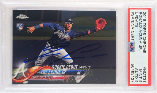 Ronald Acuna Jr. Autographed 2018 Topps Chrome Update Rookie Card #HMT31 Atlanta Braves PSA 9 Auto Grade Mint 9 PSA/DNA #56463127 - RSA